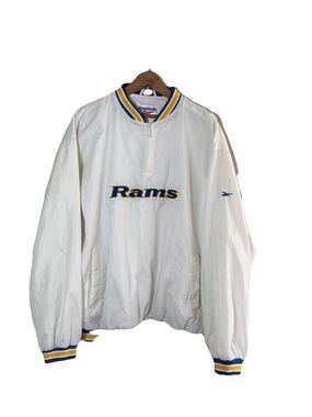 Vintage Reebok Rams Windbreaker Jacket Embroidered 1/4 Zip Large White 90's